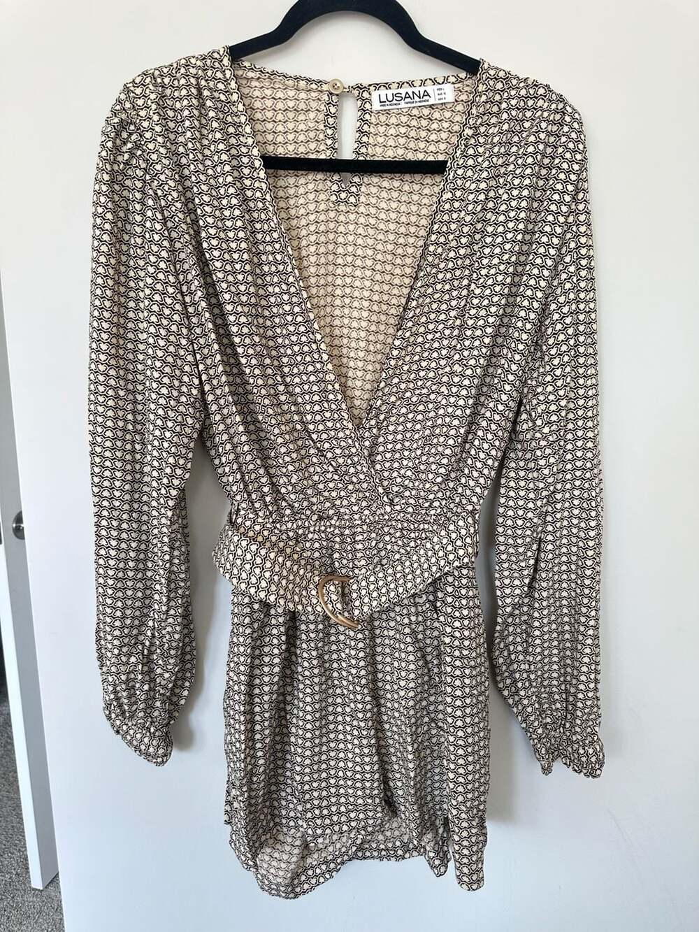 Lusana Robyn Belted Playsuit Size L Brown White Clover Print